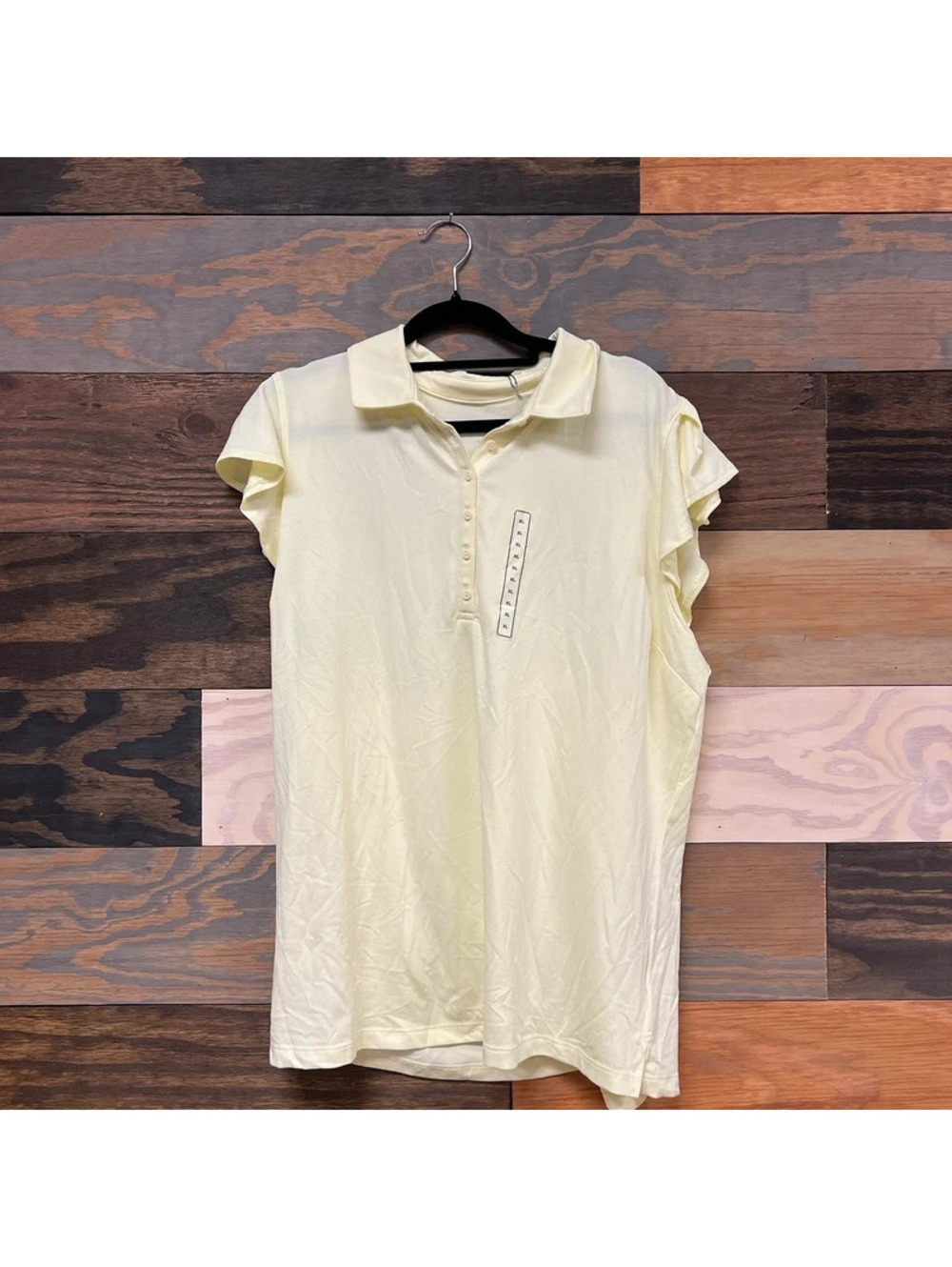 Walter Hagen Women's XL Light Yellow Golf Polo Top with Flutter Sleeves